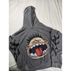 ROMWE Hoodie  Womens Medium Gray Graphic Flame Sleeve‎ Pullover Streetwear Punk